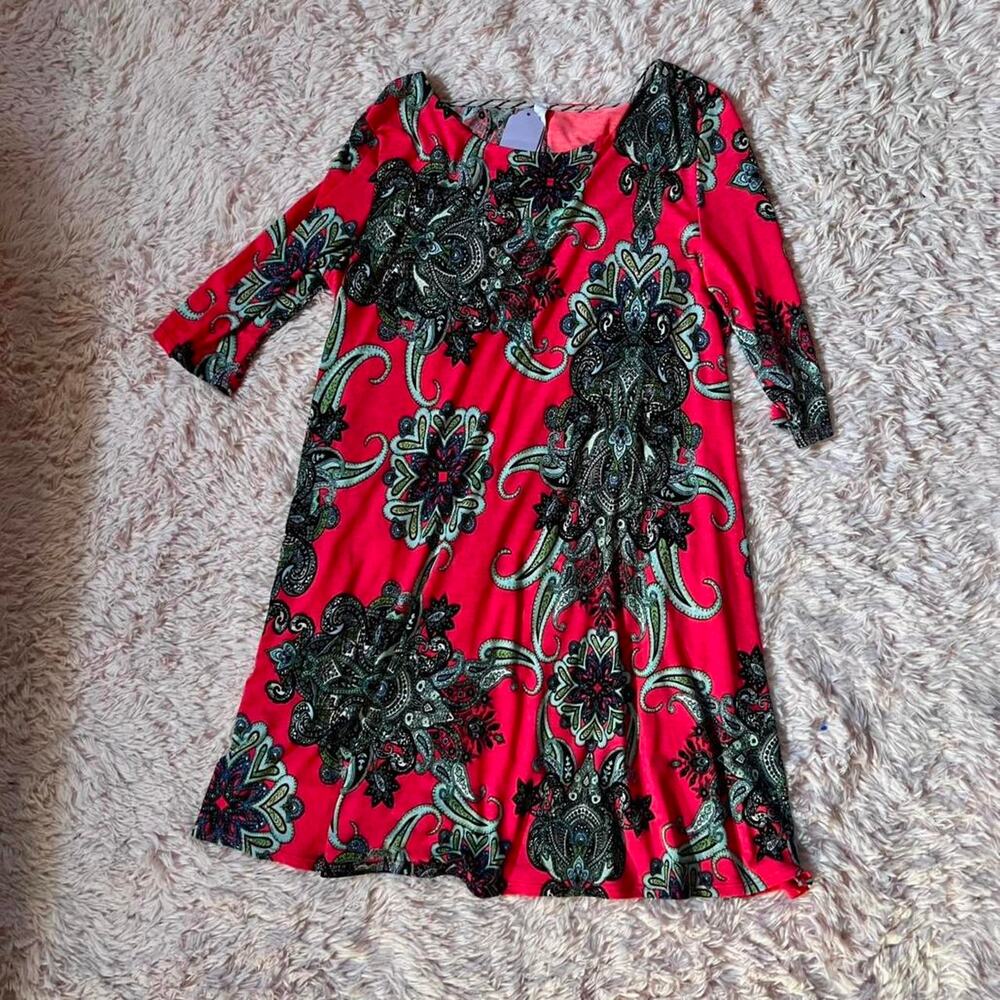 Neon Paisley Slinky Retro Boho Indie Hippie Casual Eclectic Vivid Stretch Dress